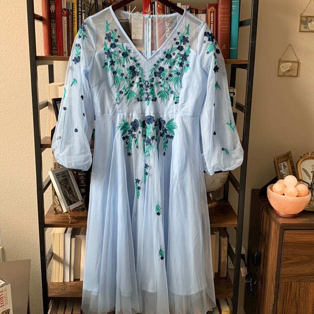 Cottagecore Tea Party Dress With Hand Sewn Embroidered Flowers NWT